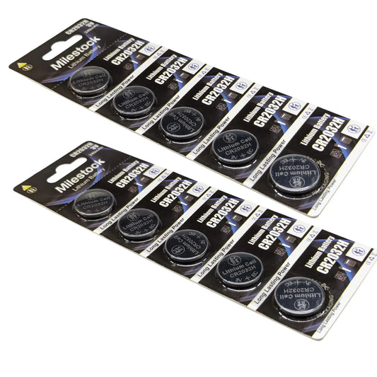 Two packs of Milestock CR2032 lithium coin cell batteries compatible with Freestyle Lite glucose meter