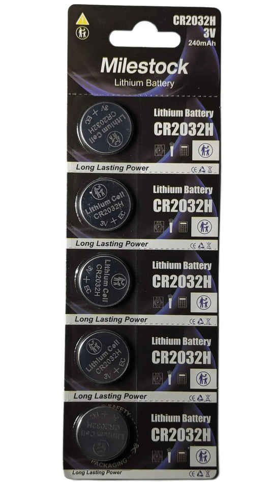 Pack of five CR2032H lithium coin cell batteries compatible with One Touch Ultra2 Blood Glucose Meter