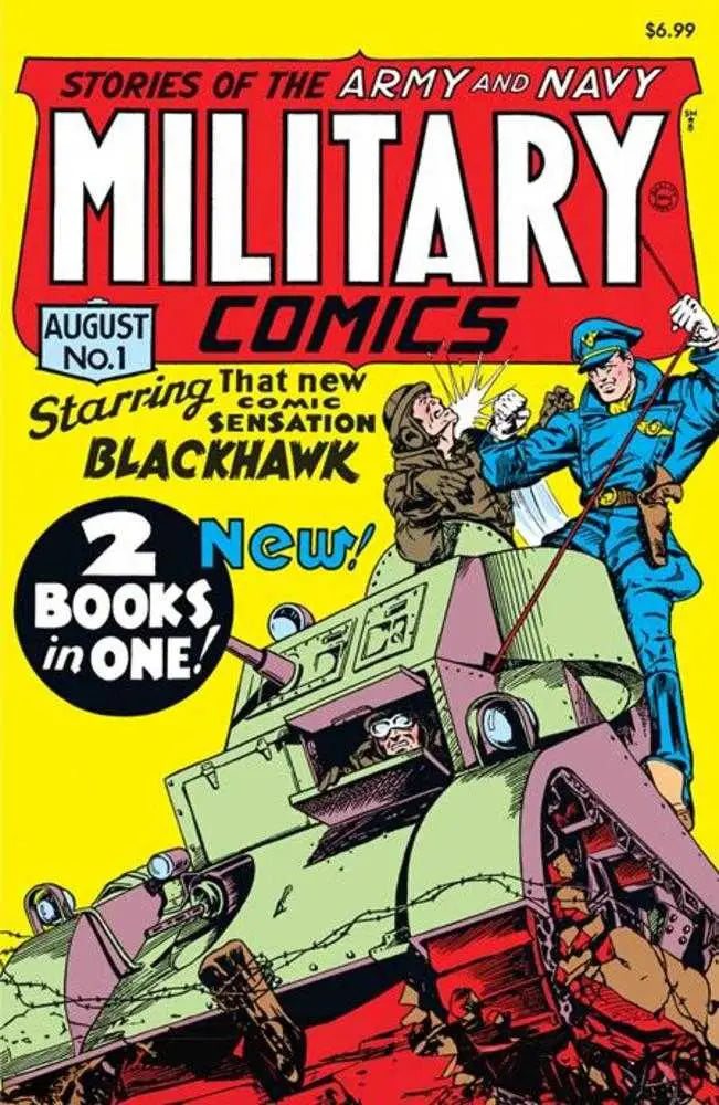 Vintage Military Comics #1 Facsimile Edition featuring Blackhawk, soldiers, and tanks