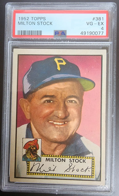Milton Stock 1952 Topps #381 PSA 4 baseball card featuring Pittsburgh Pirates player
