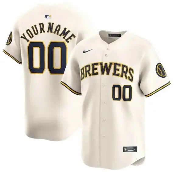 Cream-colored Milwaukee Brewers Nike Home Limited Custom Baseball Jersey for fans