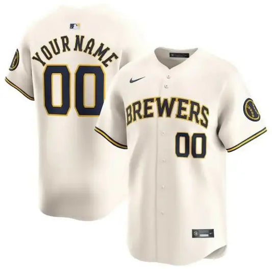 Cream-colored Milwaukee Brewers Nike Home Limited Custom Baseball Jersey for fans