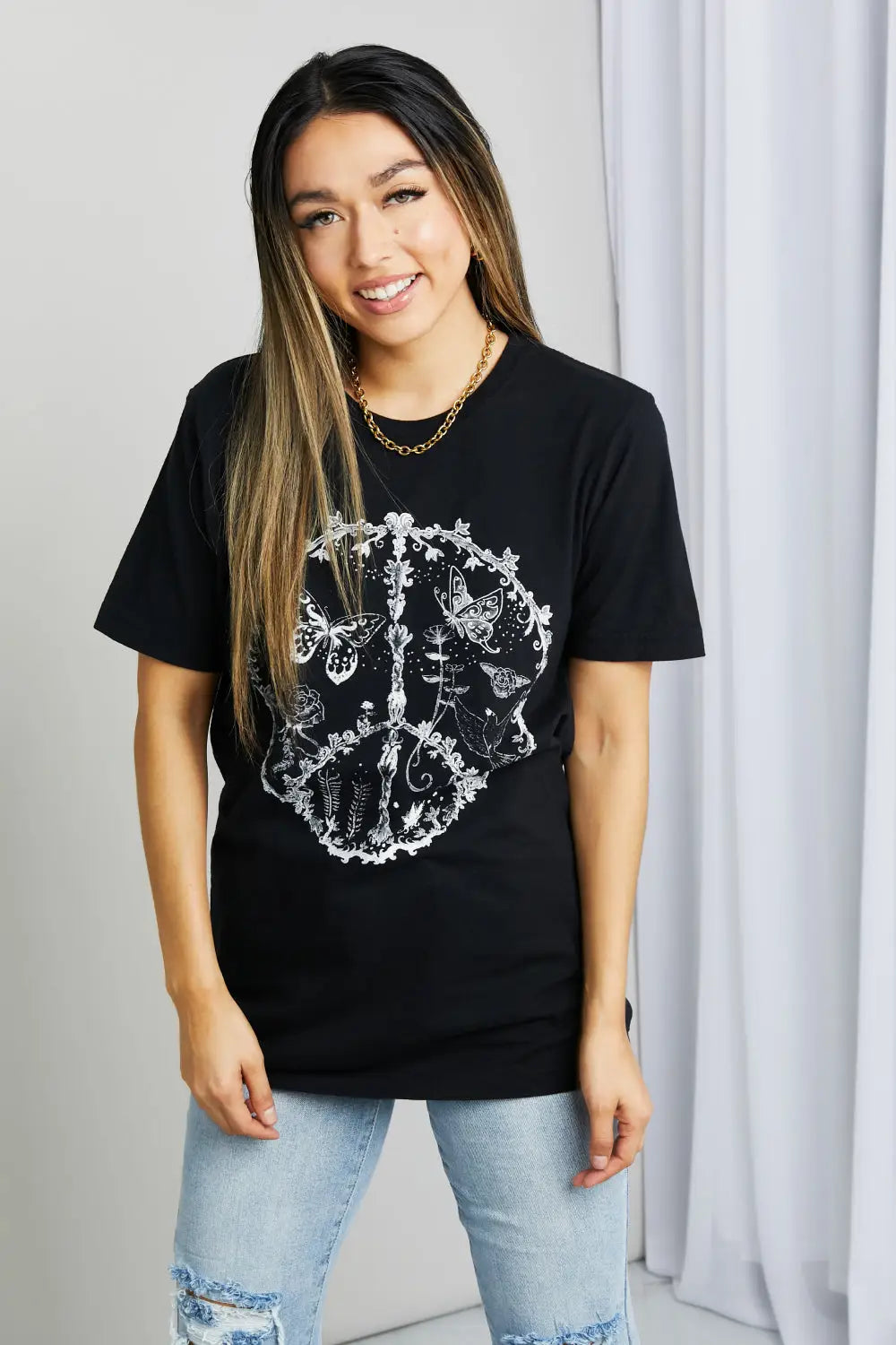 mineB Full Size Butterfly Graphic Tee Shirt - Black / S