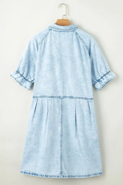 Mineral Wash Ruffle Sleeve Denim Dress - dress