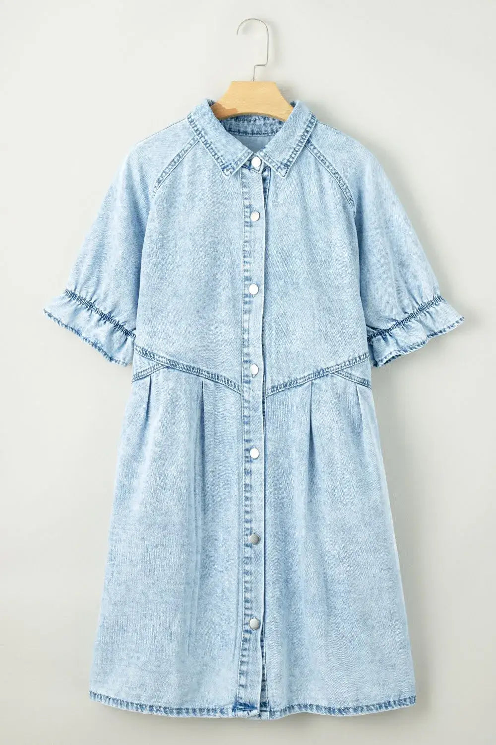 Mineral Wash Ruffle Sleeve Denim Dress - dress