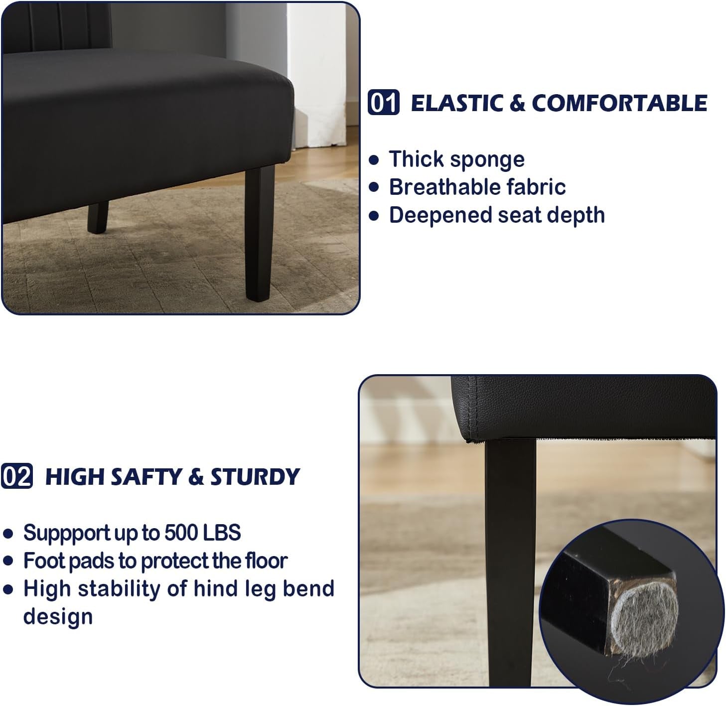 Mini Black Leather Loveseat Sofa with USB Ports-3