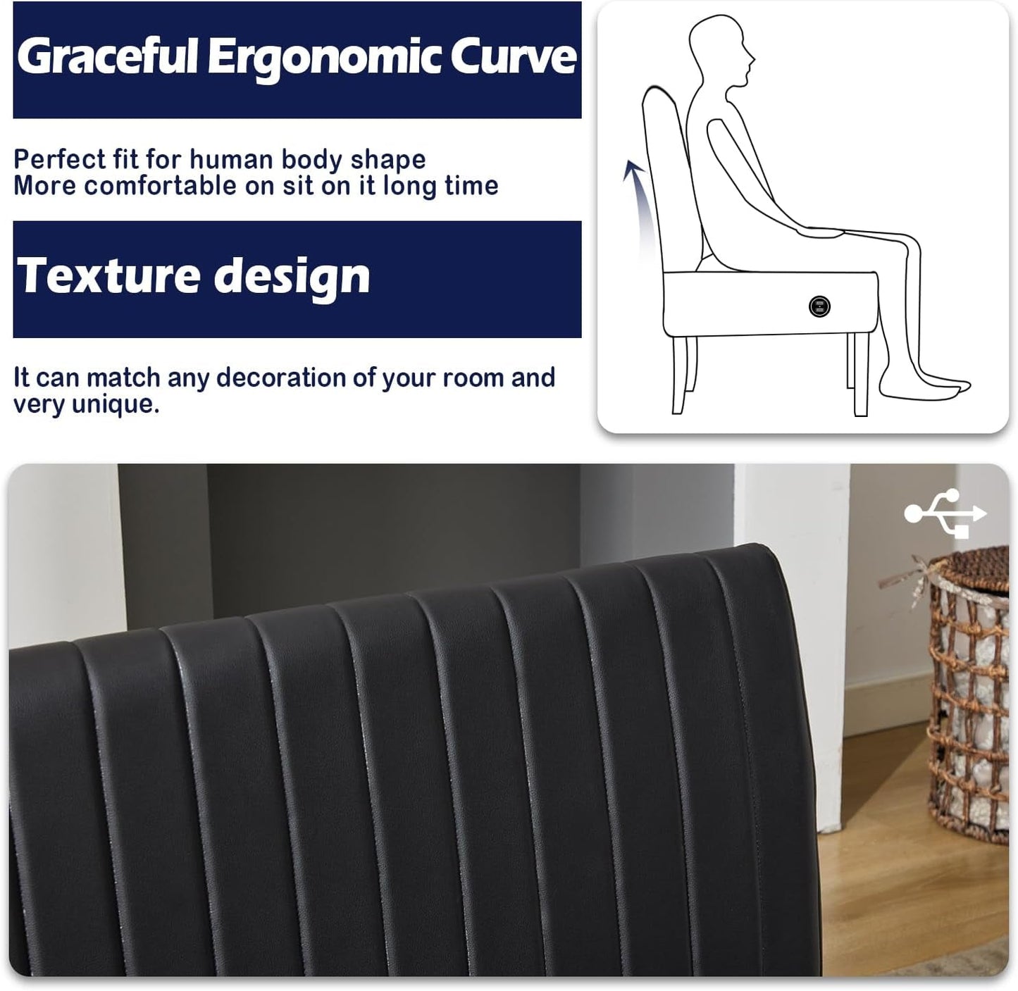 Mini Black Leather Loveseat Sofa with USB Ports-4