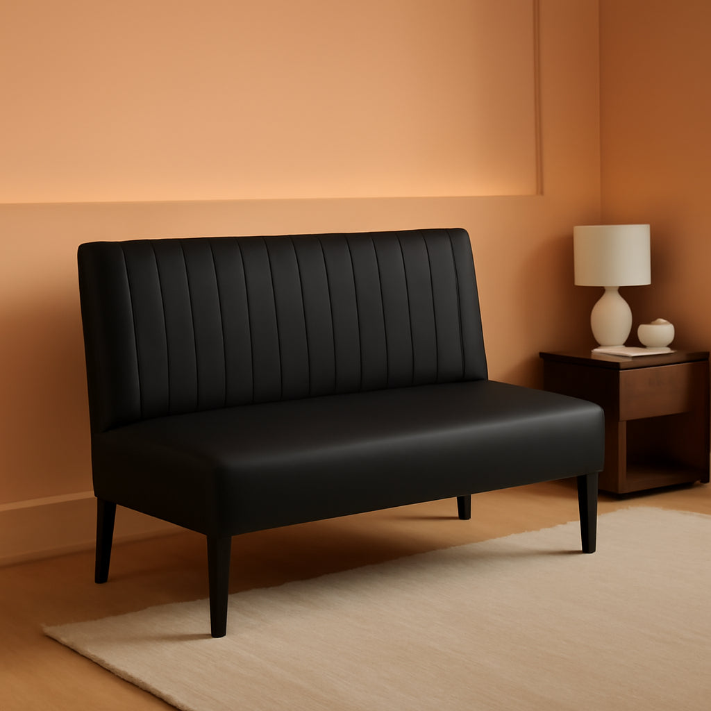 Mini Black Leather Loveseat Sofa with USB Ports-0