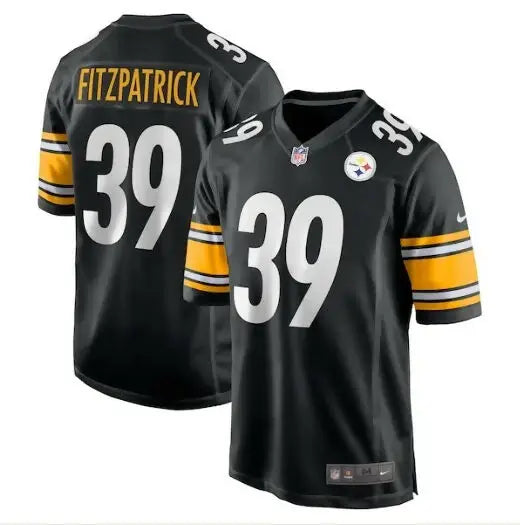 Black Minkah Fitzpatrick Pittsburgh Steelers Nike Game Jersey with yellow and white stripe details