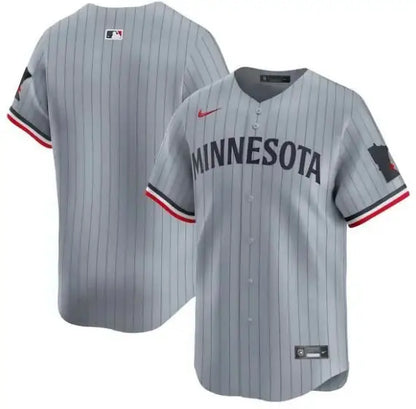 Gray pinstriped Minnesota Twins Nike Road Limited Jersey for baseball fans