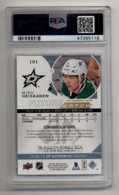 Miro Heiskanen 2018-19 SP Authentic Auto Inscription 002/999 PSA 10 Gem Mint - Singles