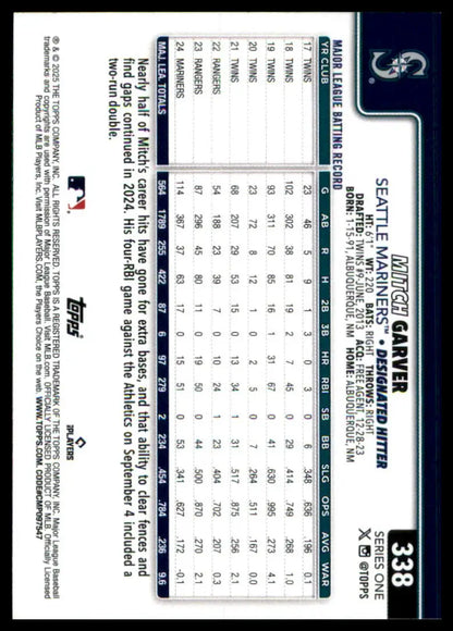 Mitch Garver baseball card from 2025 Topps #338 Seattle Mariners collection