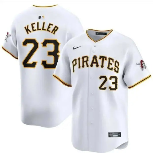 White Mitch Keller Pittsburgh Pirates Nike Home Limited Player Jersey displayed