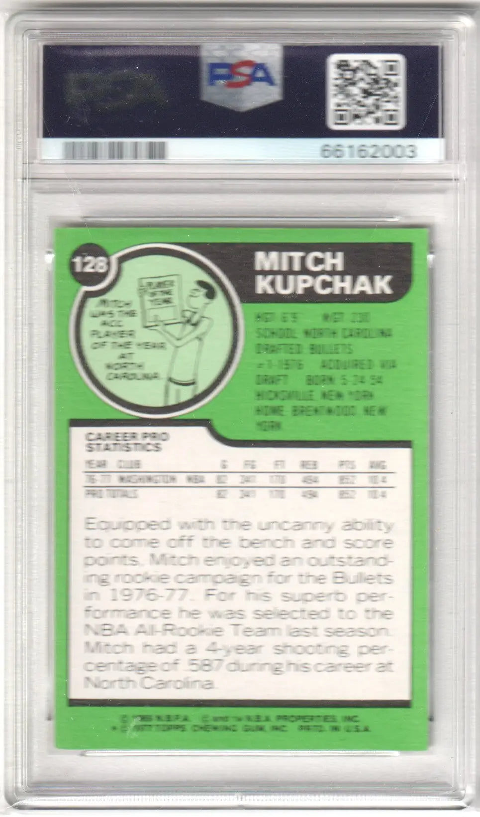 Graded Mitch Kupchak Topps RC Rookie basketball card from Columbia Hobby in PSA 8 NM-MT