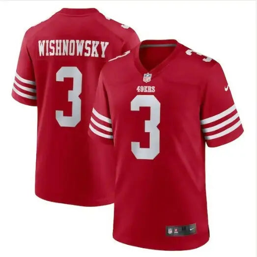 Red San Francisco 49ers Mitch Wishnowsky Nike Game Jersey with number 3 and WISHNOWSKY on back