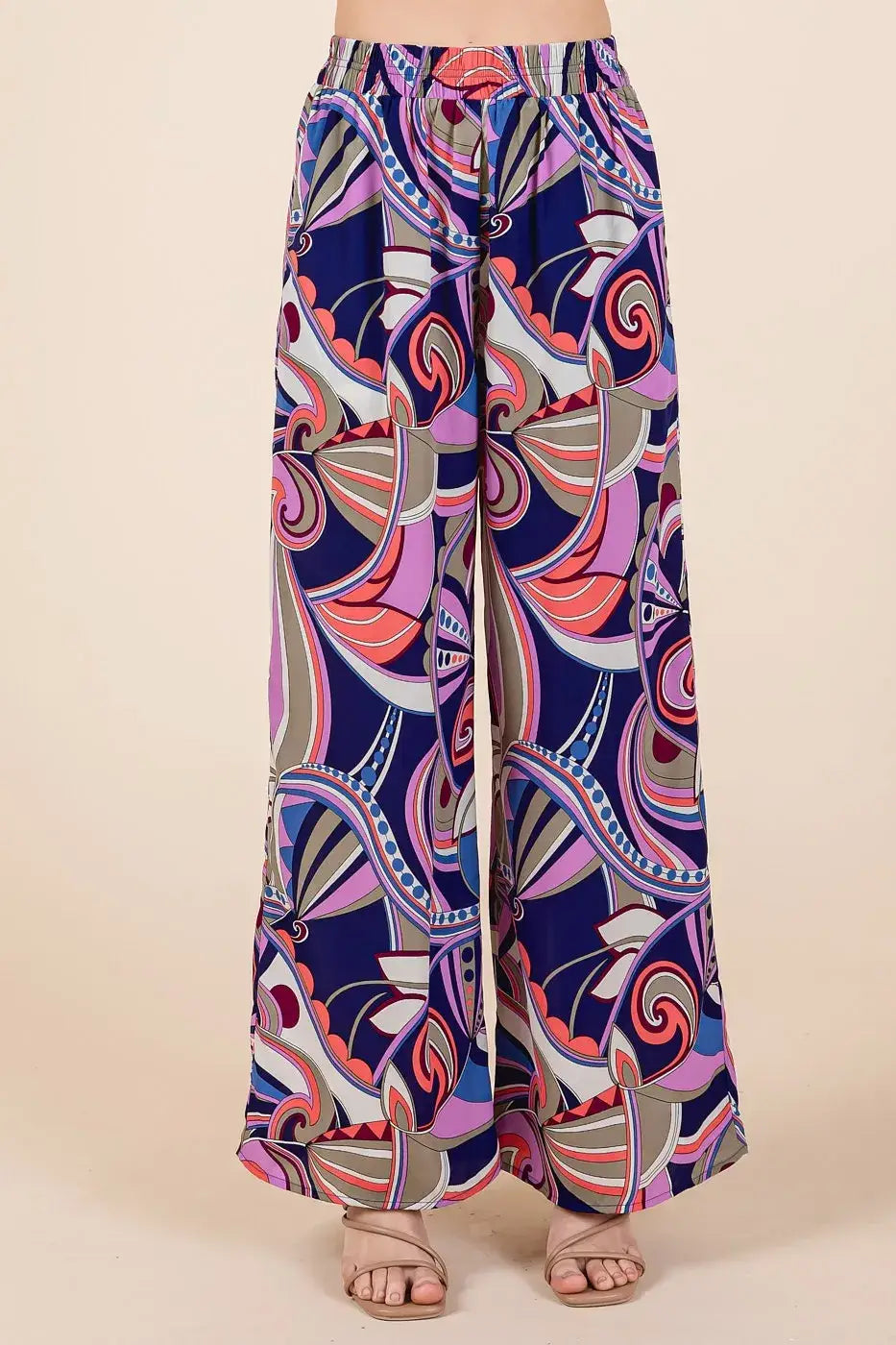 Mittoshop Abstract Print Elastic Waist Wide Leg Pants - COBALT MULTI / S