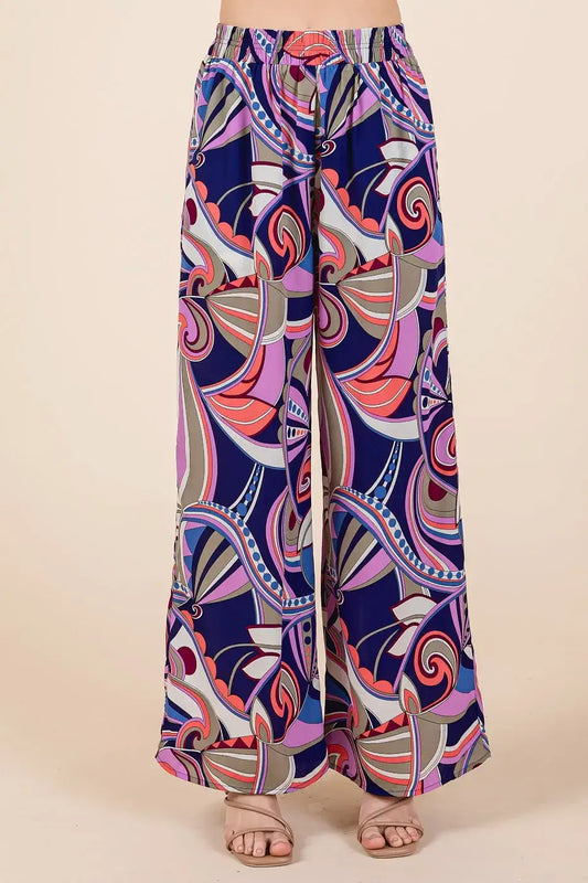 Mittoshop Abstract Print Elastic Waist Wide Leg Pants - COBALT MULTI / S