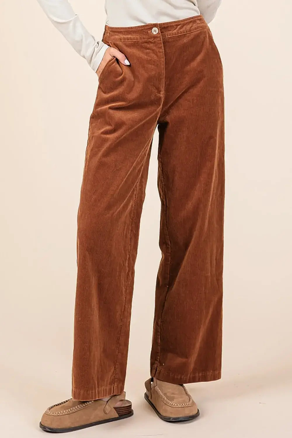 Mittoshop Corduroy Back Elastic Waist Pants - Camel / S