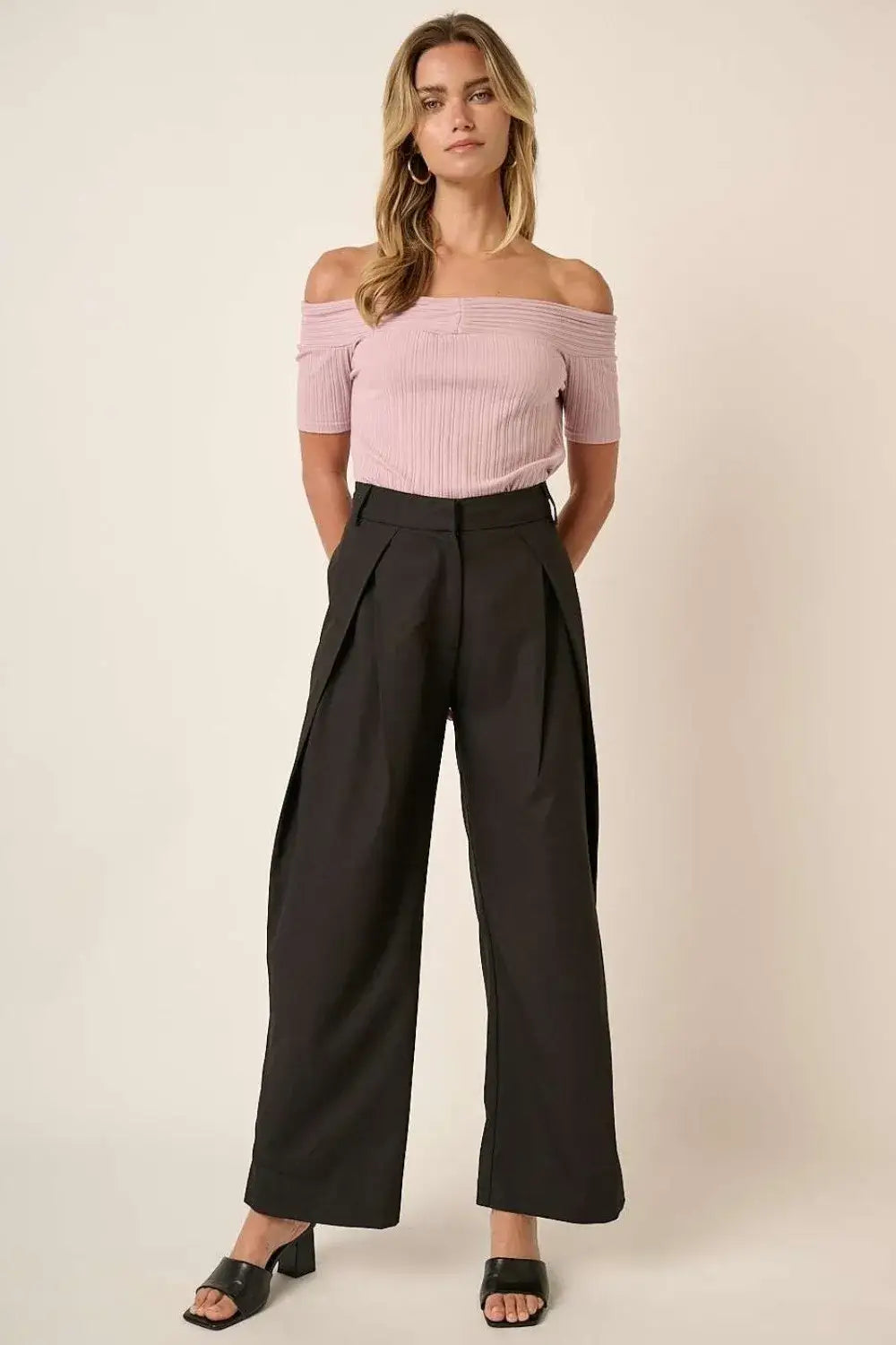 Mittoshop Deep Pleated High Waisted Wide Leg Pants - Black / S