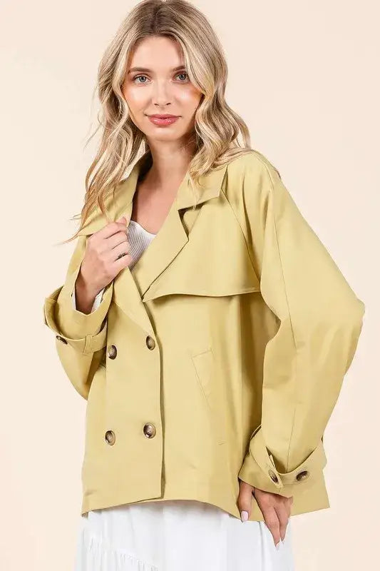 Mittoshop Double Breasted Long Sleeve Trench Coat Jacket - Apparel & Accessories > Clothing > Outerwear > Coats &