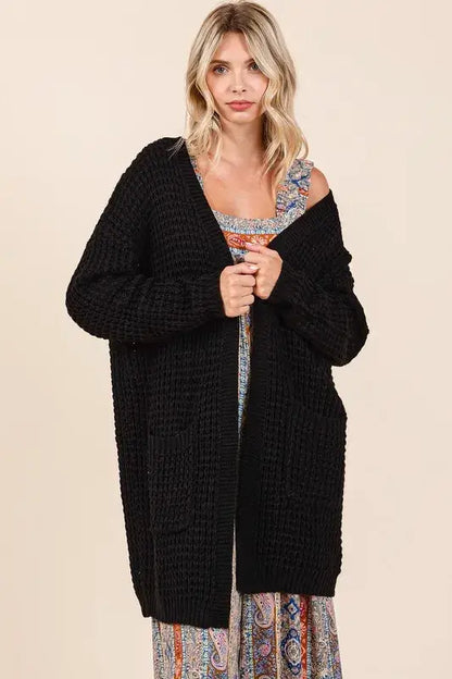 Mittoshop Open Front Long Sleeve Longline Cardigan - Black / S - Sweaters & Cardigans/Cardigans
