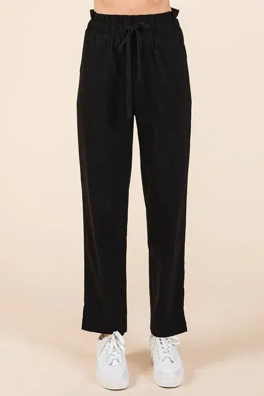 Mittoshop Paperbag Waist Tapered Straight Pants
