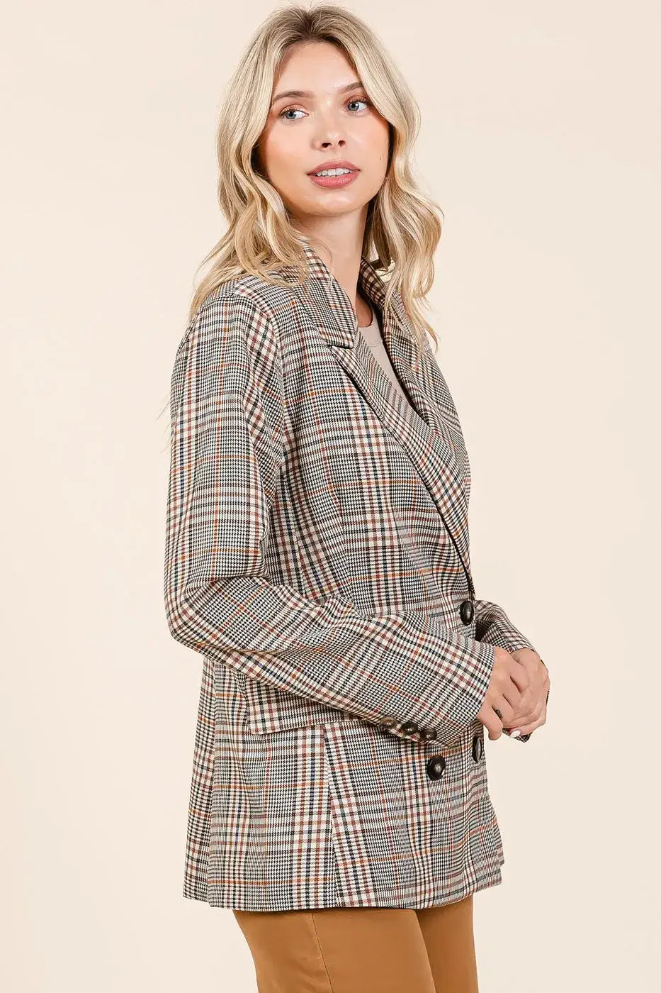Mittoshop plaid double breasted relaxed fit blazer with checkered pattern and notched lapels