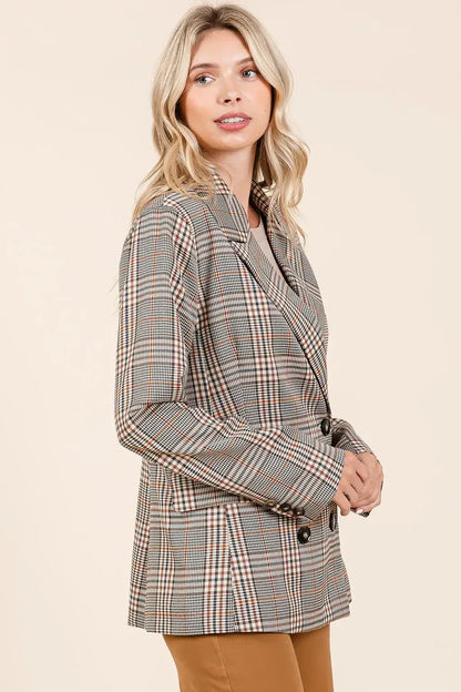 Mittoshop plaid double breasted relaxed fit blazer with checkered pattern and notched lapels