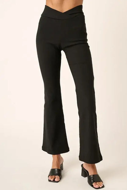 Mittoshop Surplice V Waist Flare Pants - Black / S