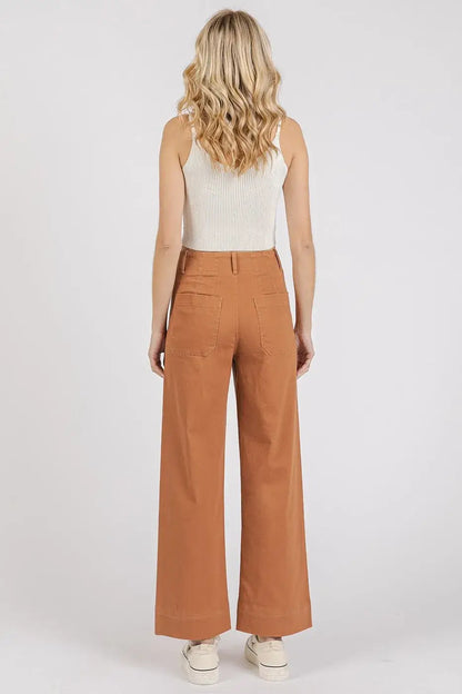 Brown wide leg pants with pockets and high waistband from Mittoshop Twill collection