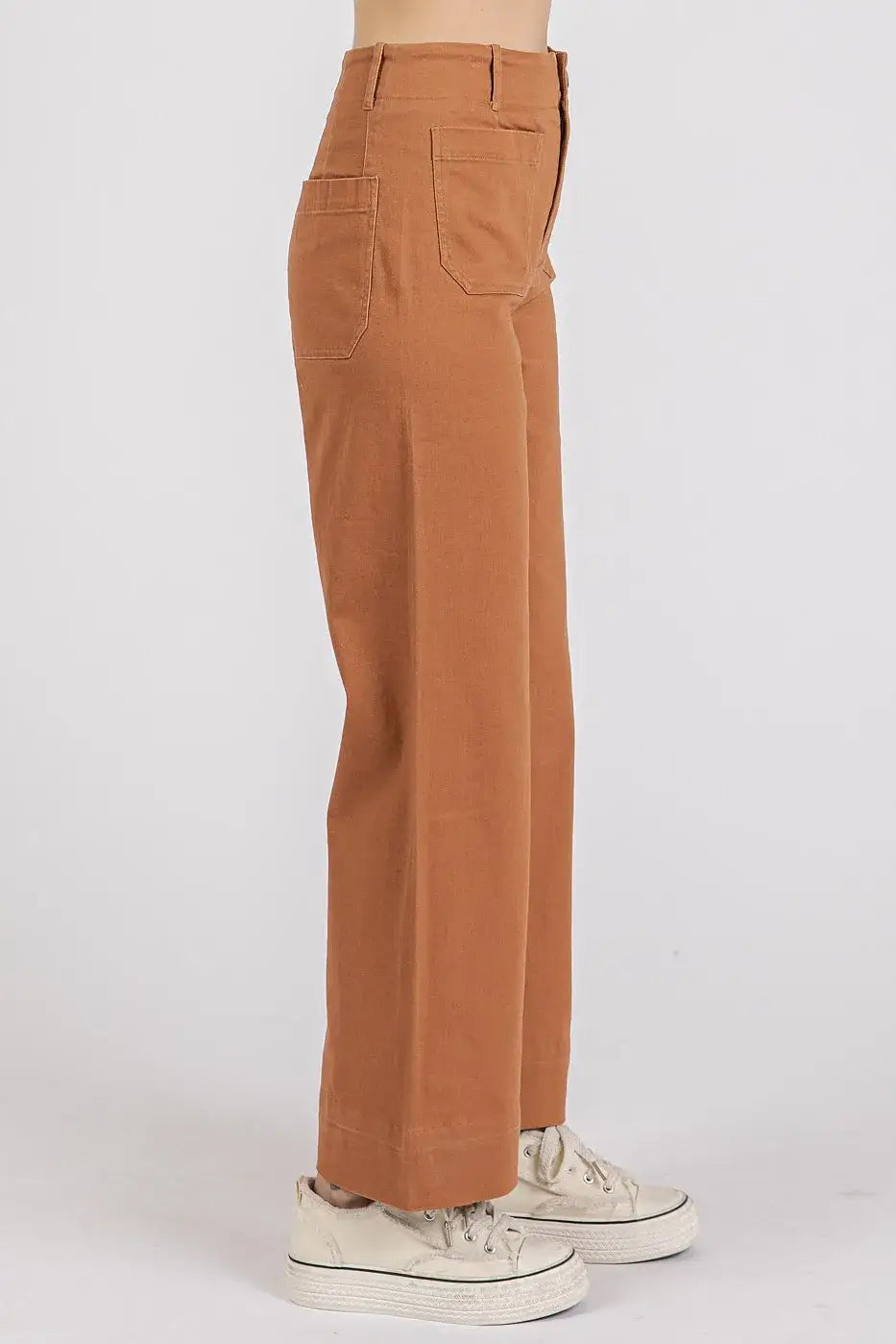 Camel-colored wide leg pants with high waist and pockets from Mittoshop Twill collection