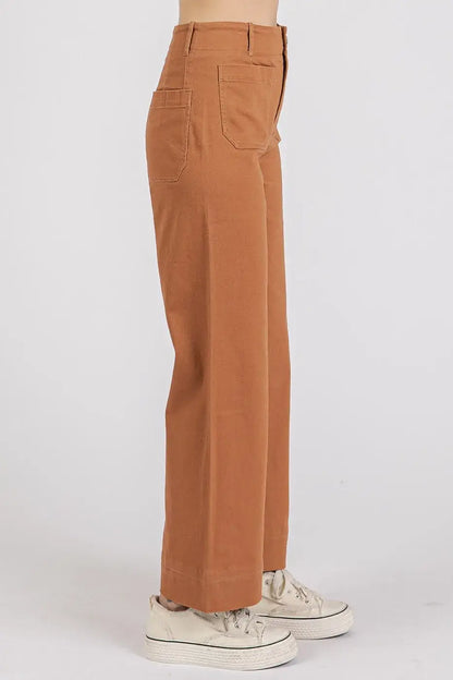 Camel-colored wide leg pants with high waist and pockets from Mittoshop Twill collection