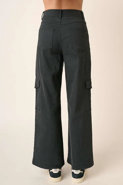 Mittoshop Wide Leg High Waist Pants with Cargo Pockets - Pants with Cargo Pockets