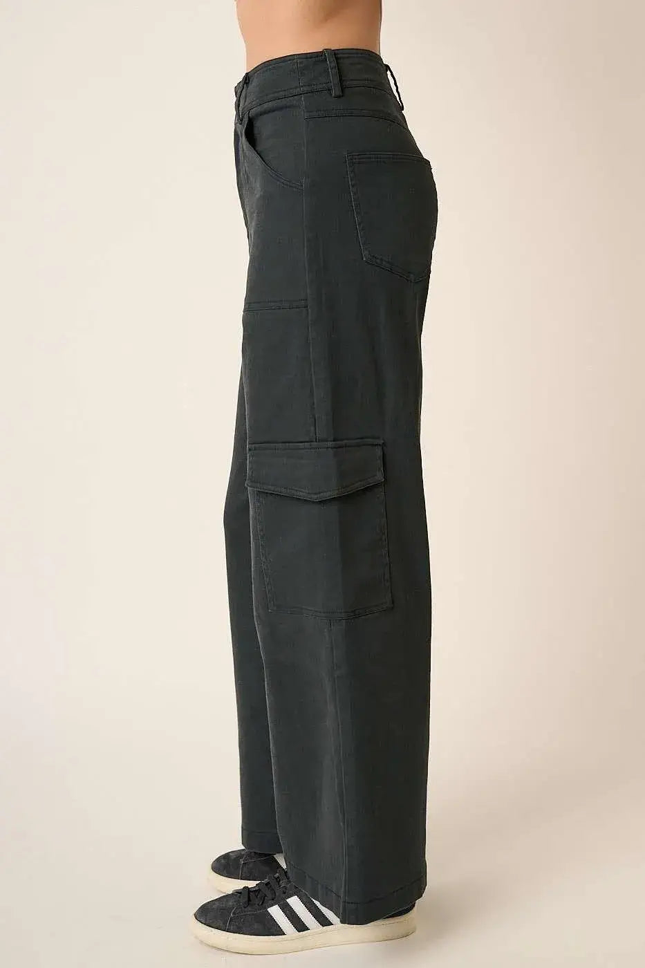 Mittoshop Wide Leg High Waist Pants with Cargo Pockets - Pants with Cargo Pockets