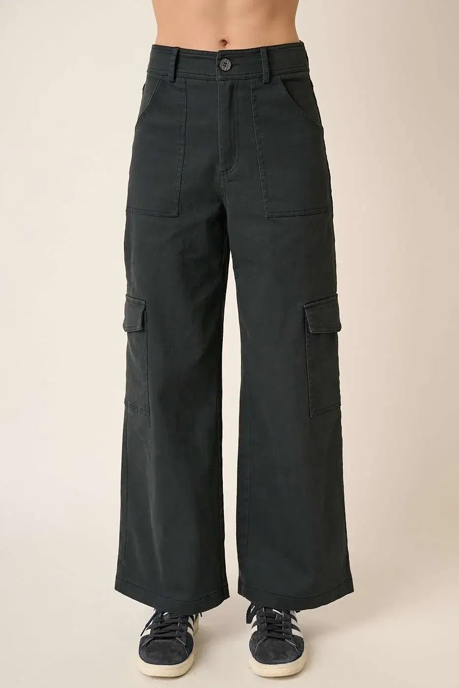 Mittoshop Wide Leg High Waist Pants with Cargo Pockets - Black / S - Pants with Cargo Pockets