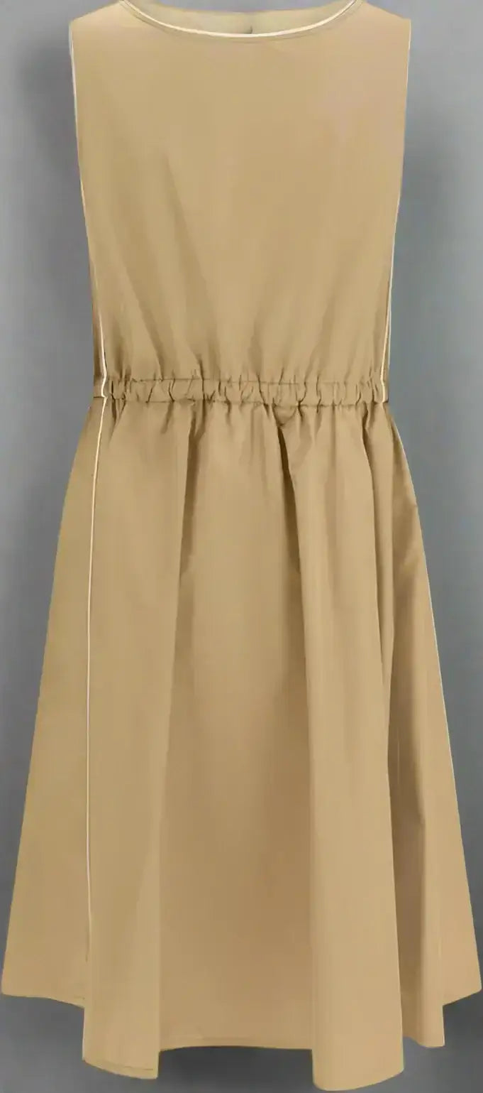 Tan sleeveless midi silk tec dress with gathered waist from MIU MIU beige Silk tec Dress