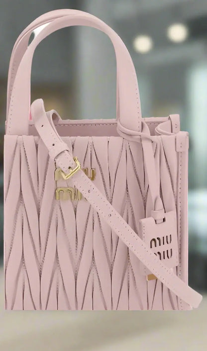 MIU MIU PINK LEATHER MATELASSÉ SHOULDER BAG - Tote