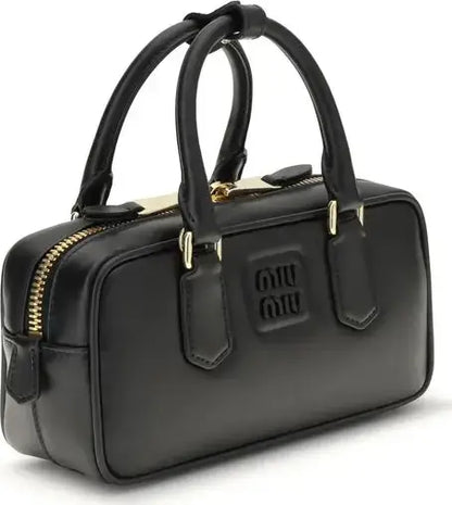 Miu Miu Arcadie handbag in black leather with gold hardware luxury designer bag