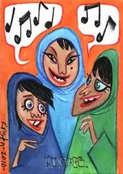 Colorful sketch card by Kristen McCabe featuring faces and musical notes