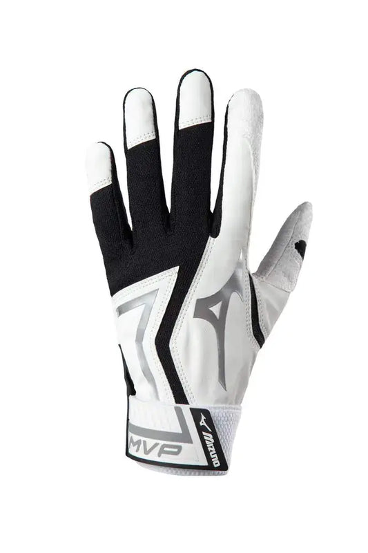 White and black Mizuno MVP baseball batting glove for youth T-Ball play