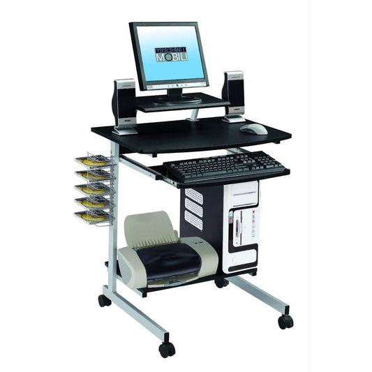 Mobile Compact Computer Cart Desk with Keyboard Tray - Computer Desks