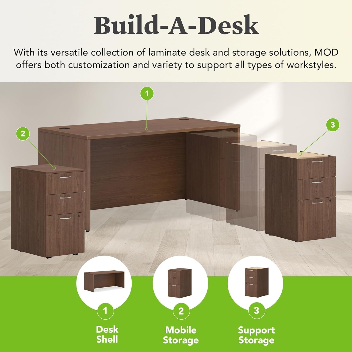MOD Executive Desk 66-Inch Large Computer Desk Shell, Thick Wooden Laminate, Modern Table with Cord Management, 66" W X 30" D X 29" H, Walnut-3