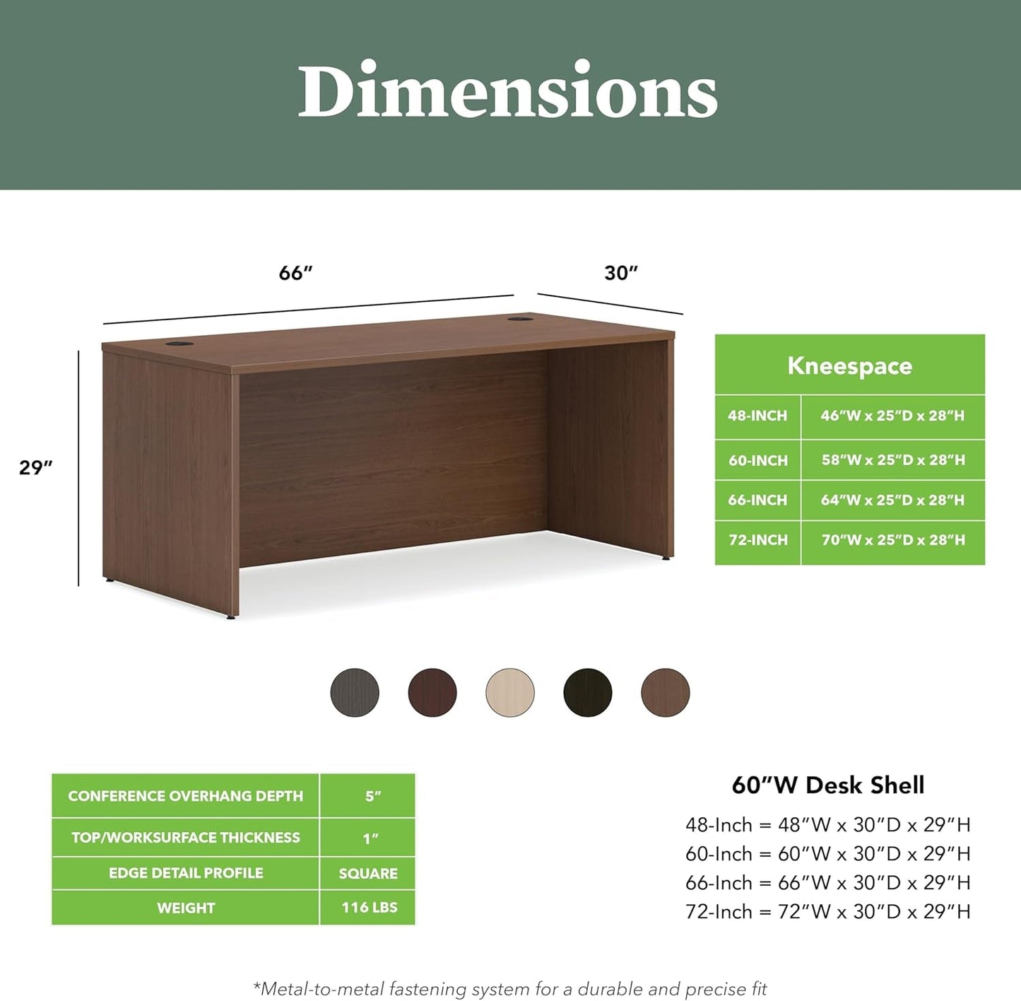 MOD Executive Desk 66-Inch Large Computer Desk Shell, Thick Wooden Laminate, Modern Table with Cord Management, 66" W X 30" D X 29" H, Walnut-1