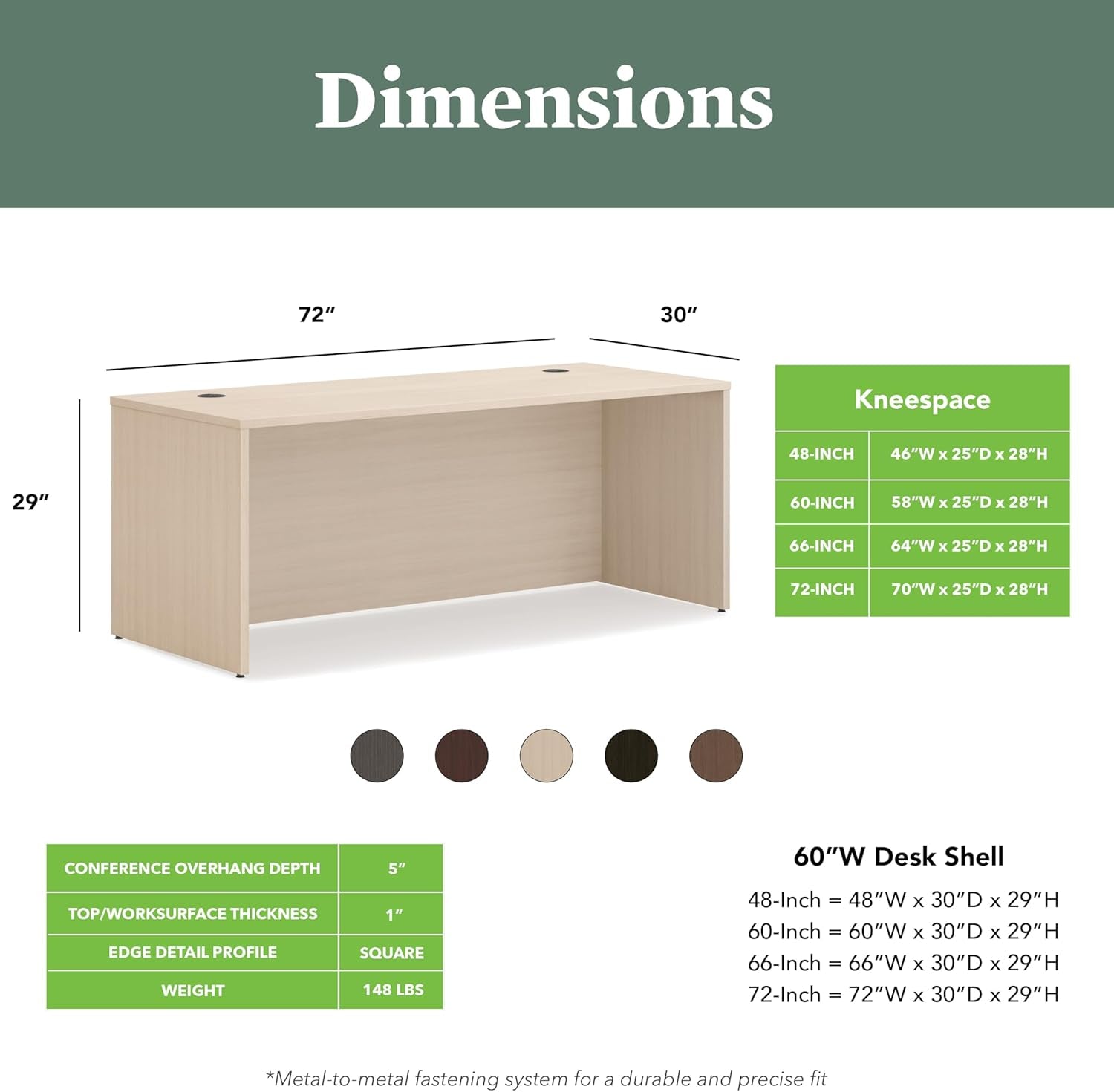 MOD Executive Desk 72-Inch Large Computer Desk Shell, Thick Wooden Laminate, Modern Table with Cord Management, 72" W X 30" D X 29" H, Desert Oak-1
