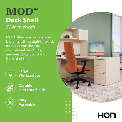 MOD Executive Desk 72-Inch Large Computer Desk Shell, Thick Wooden Laminate, Modern Table with Cord Management, 72" W X 30" D X 29" H, Desert Oak-2