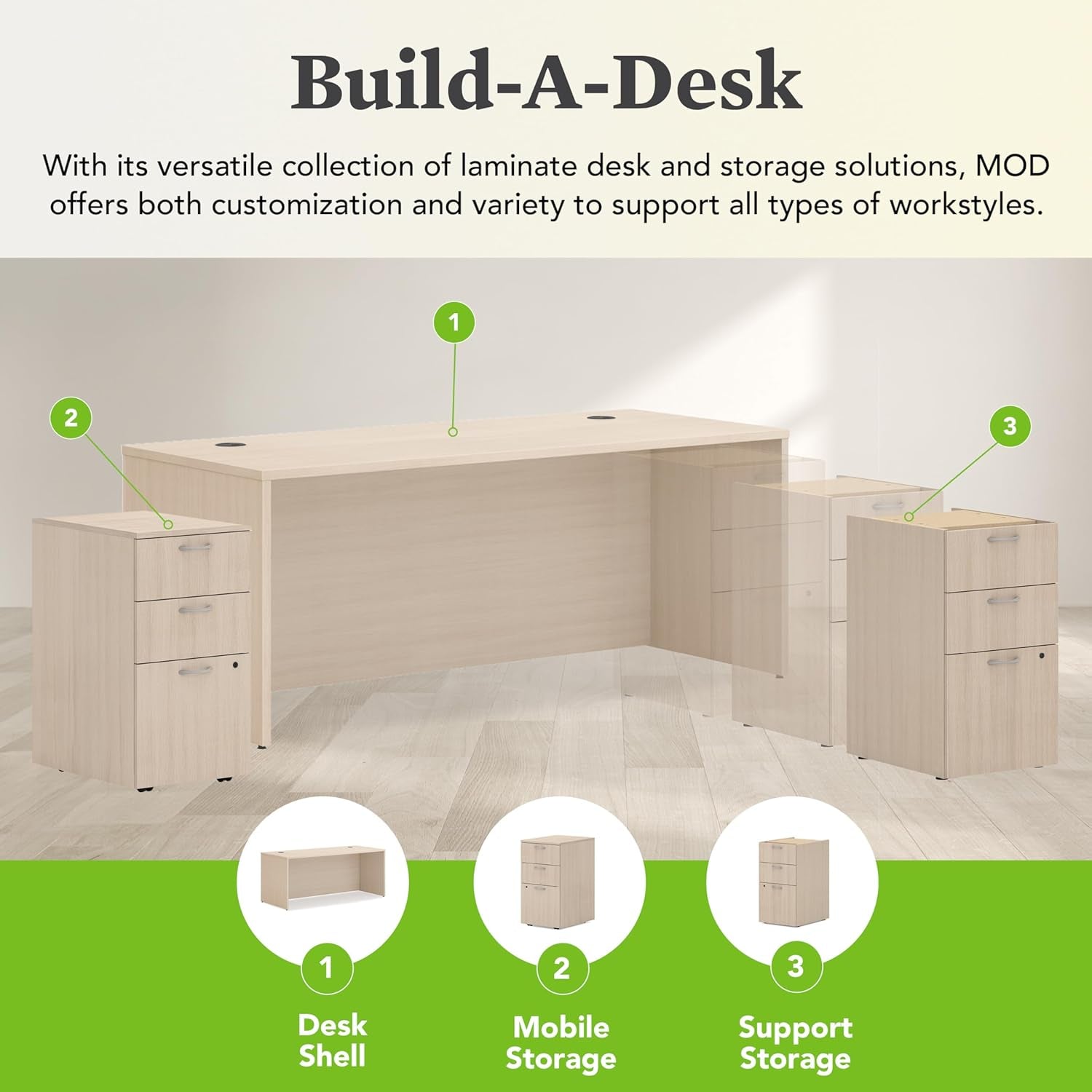 MOD Executive Desk 72-Inch Large Computer Desk Shell, Thick Wooden Laminate, Modern Table with Cord Management, 72" W X 30" D X 29" H, Desert Oak-3