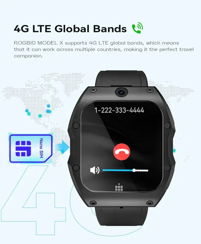 Android smartwatch with camera and SIM card slot, IP68 waterproof, ideal for business days
