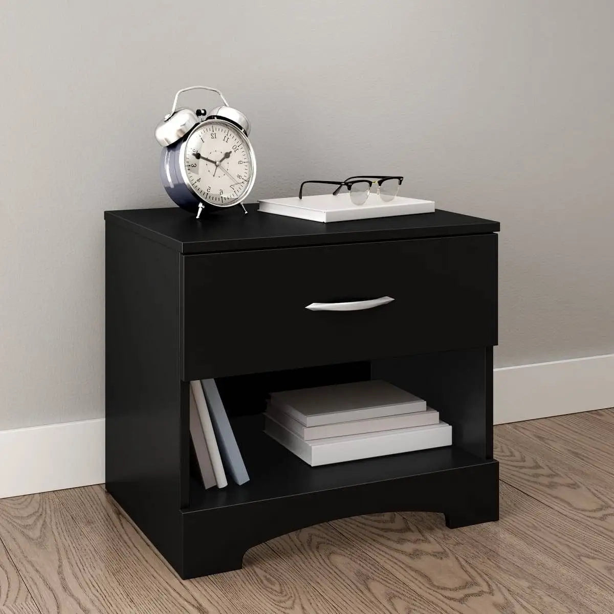 Modern 1 Drawer Nightstand End Side Table Storage in Black - Nightstand