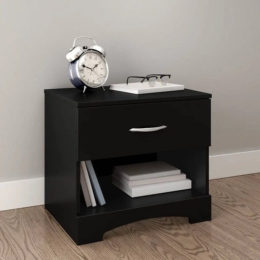 Modern 1 Drawer Nightstand End Side Table Storage in Black - Nightstand