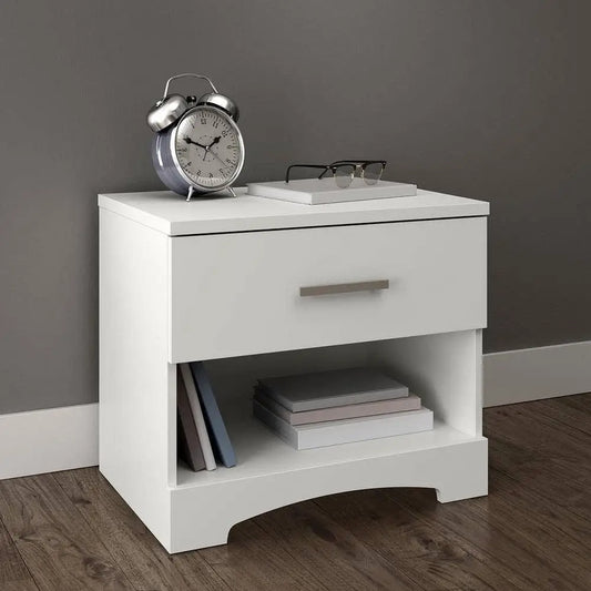 Modern 1 Drawer Nightstand End Side Table Storage in White - Nightstand